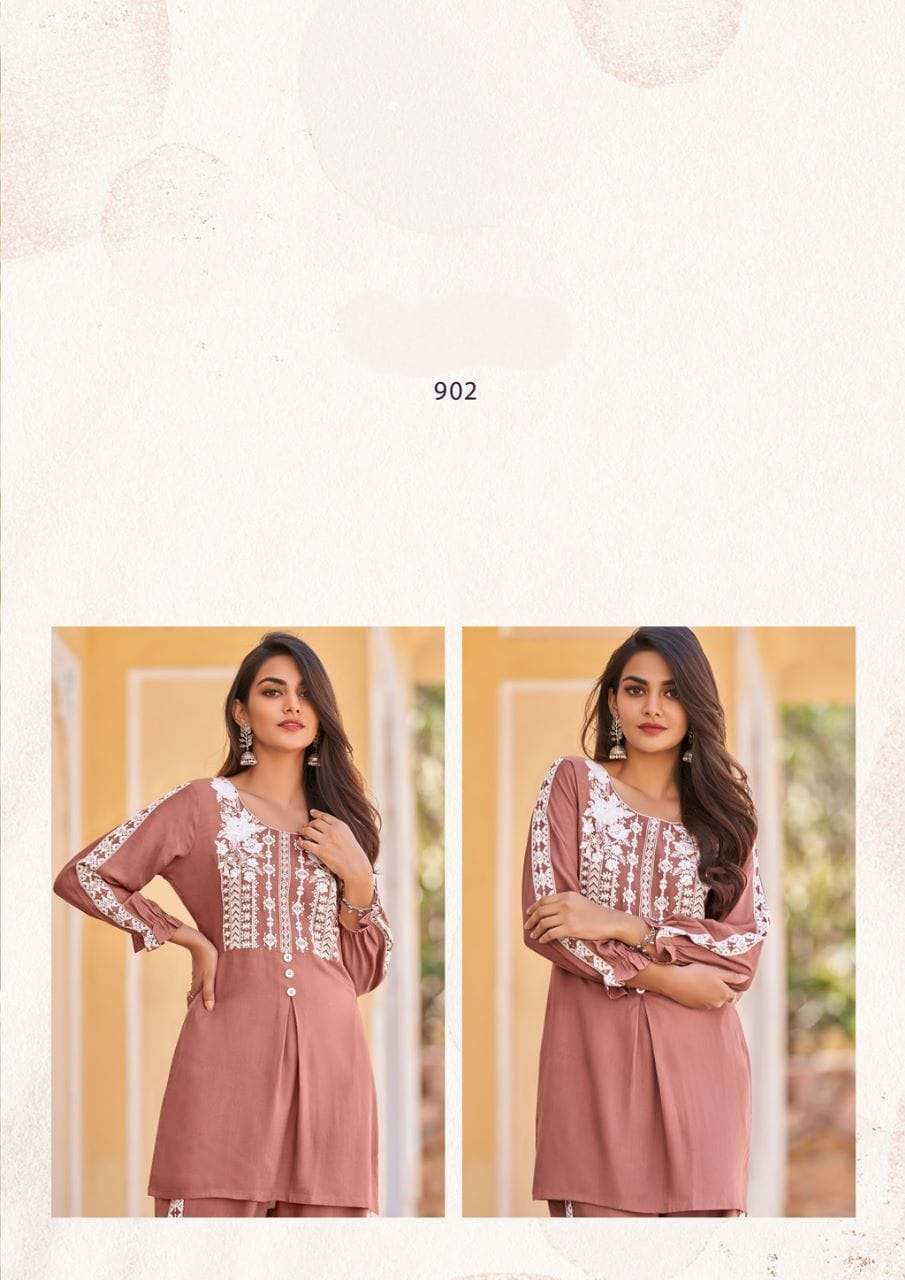VINTAGE HEAVY RAYON SUPER HIT CO-ORD SET WITH WHITE EMBROIDERY WORK BY S3FOREVER 902 C